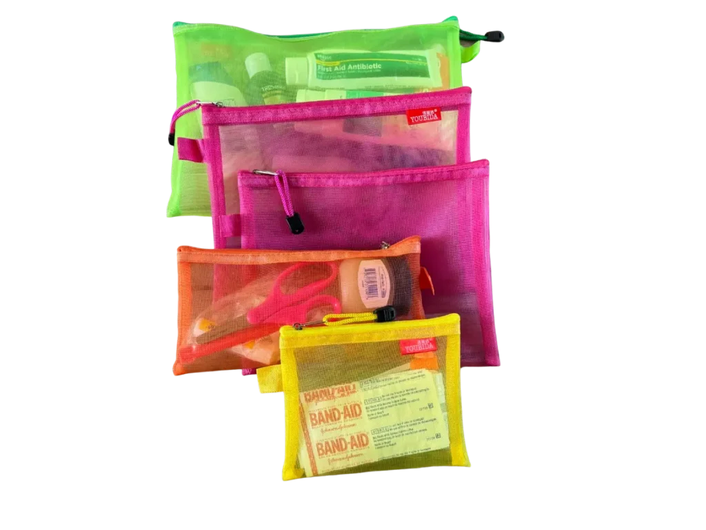 green, pink, orange and yellow multi-size mesh bags